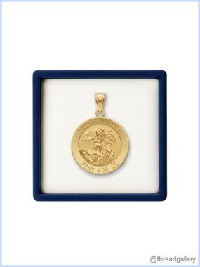 14K Yellow Gold Saint Michael Pendant Necklace Charm 1.5 in